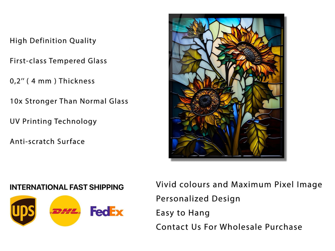 Stained Glass Sunflower Pattern Wall Art Window-Wall Painting Decor