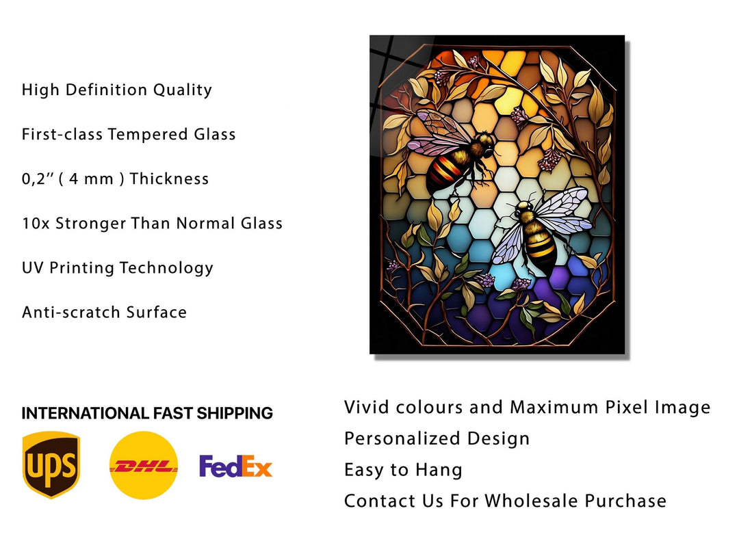 Stained Glass Bee Pattern Wall Art Window-Wall Painting Decor