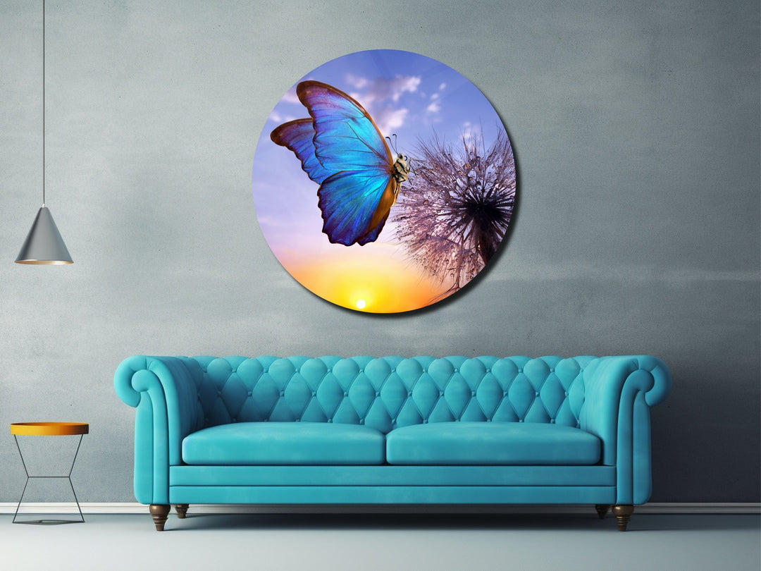 Blue Butterfly Wall Art Decor-Home&Office Glass Printing Wall Painting