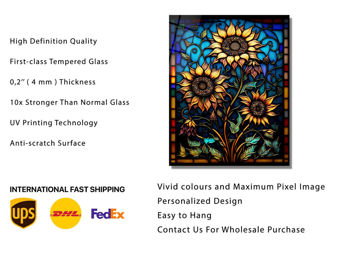 Stained Glass Sunflower Pattern Wall Art Window-Wall Painting Decor