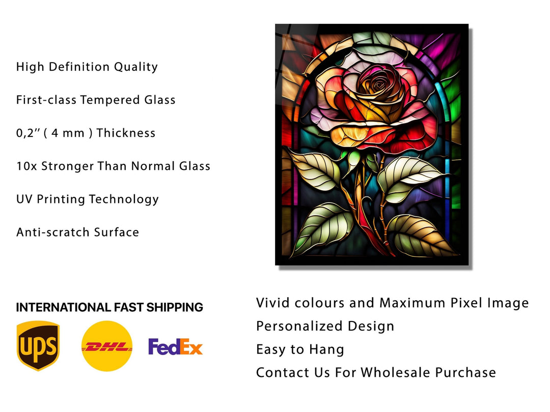 Stained Glass Rose Pattern Wall Art Window-Wall Painting Decor