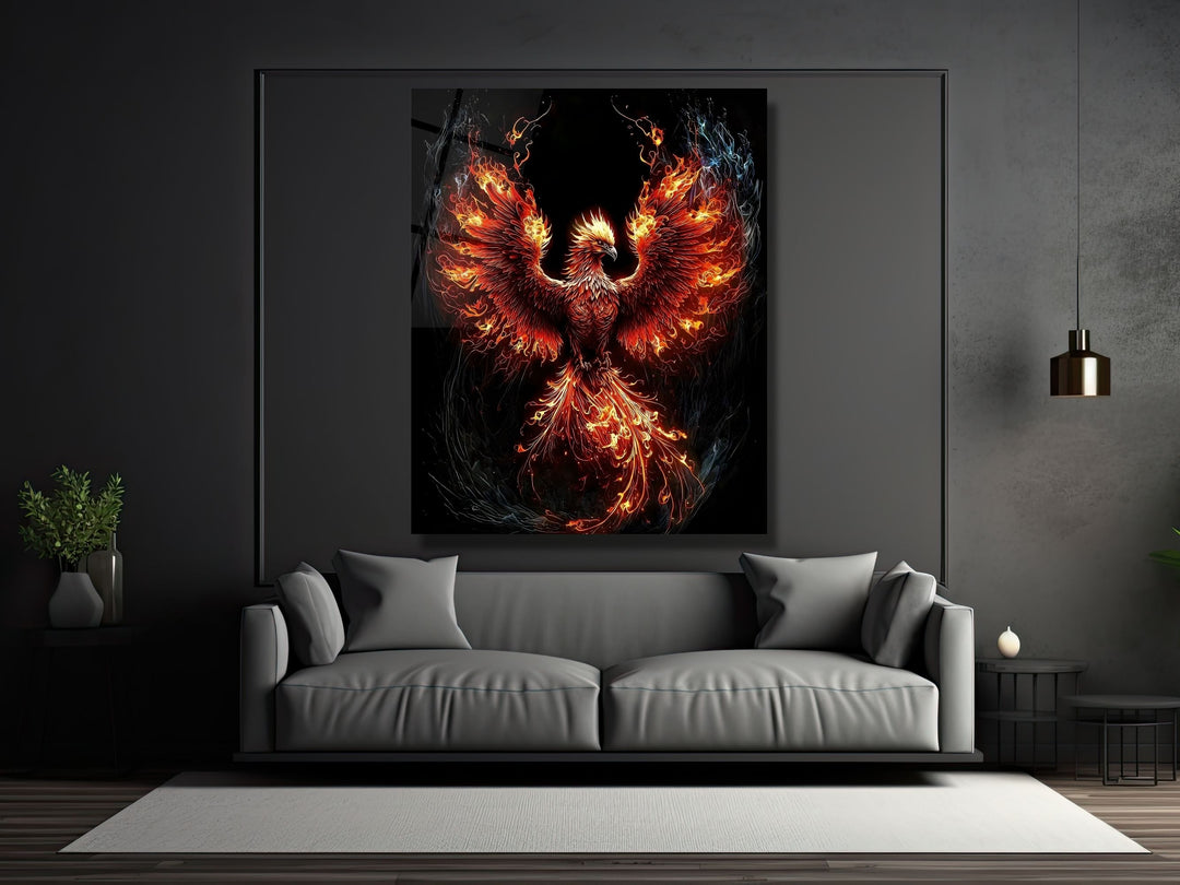 Phoenix Tempered Glass Wall Art Decor-Home&Office Glass Printing Wall Painting