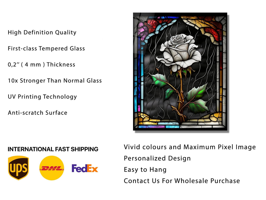 Stained Glass Rose Pattern Wall Art Window-Wall Painting Decor