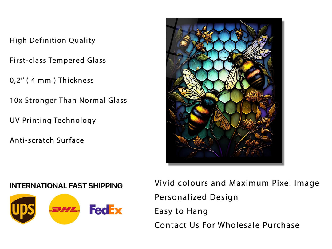 Stained Glass Bee Pattern Wall Art Window-Wall Painting Decor