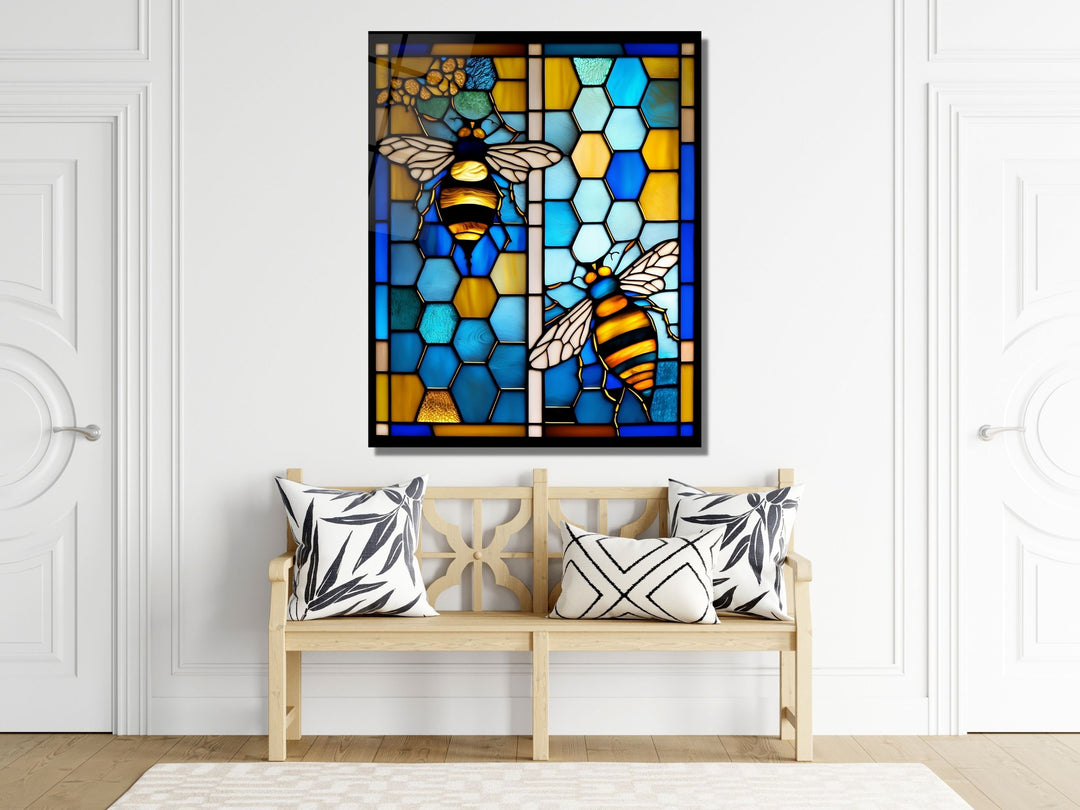 Stained Glass Bee Pattern Wall Art Window-Wall Painting Decor