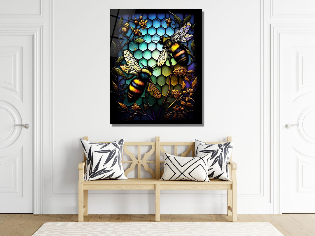 Stained Glass Bee Pattern Wall Art Window-Wall Painting Decor