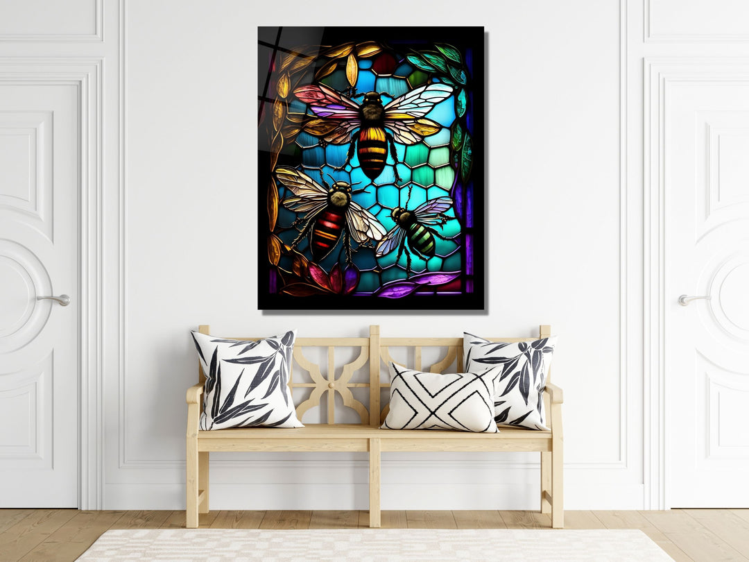 Stained Glass Bee Pattern Wall Art Window-Wall Painting Decor