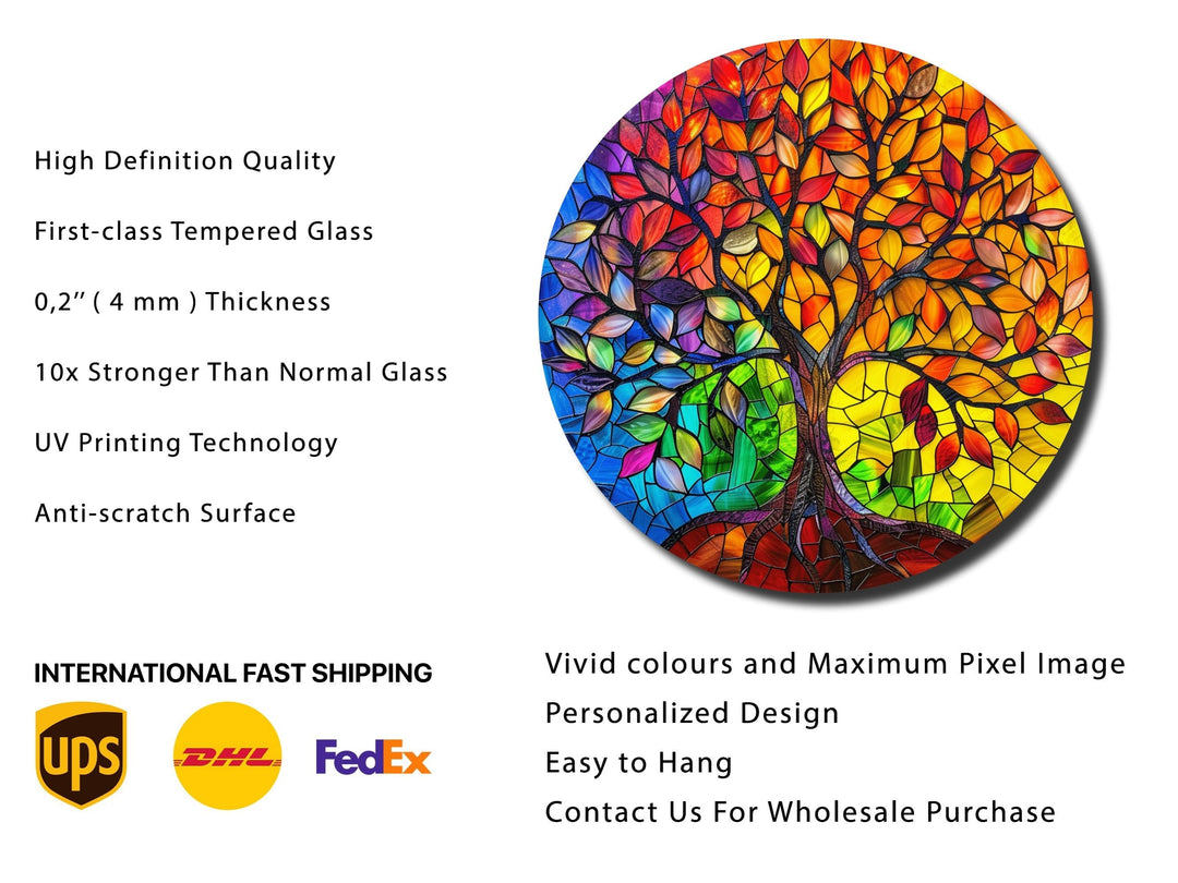 Stained Glass Tree Of Life Pattern Wall Art Decor-Home&Office Glass Printing Wall Painting