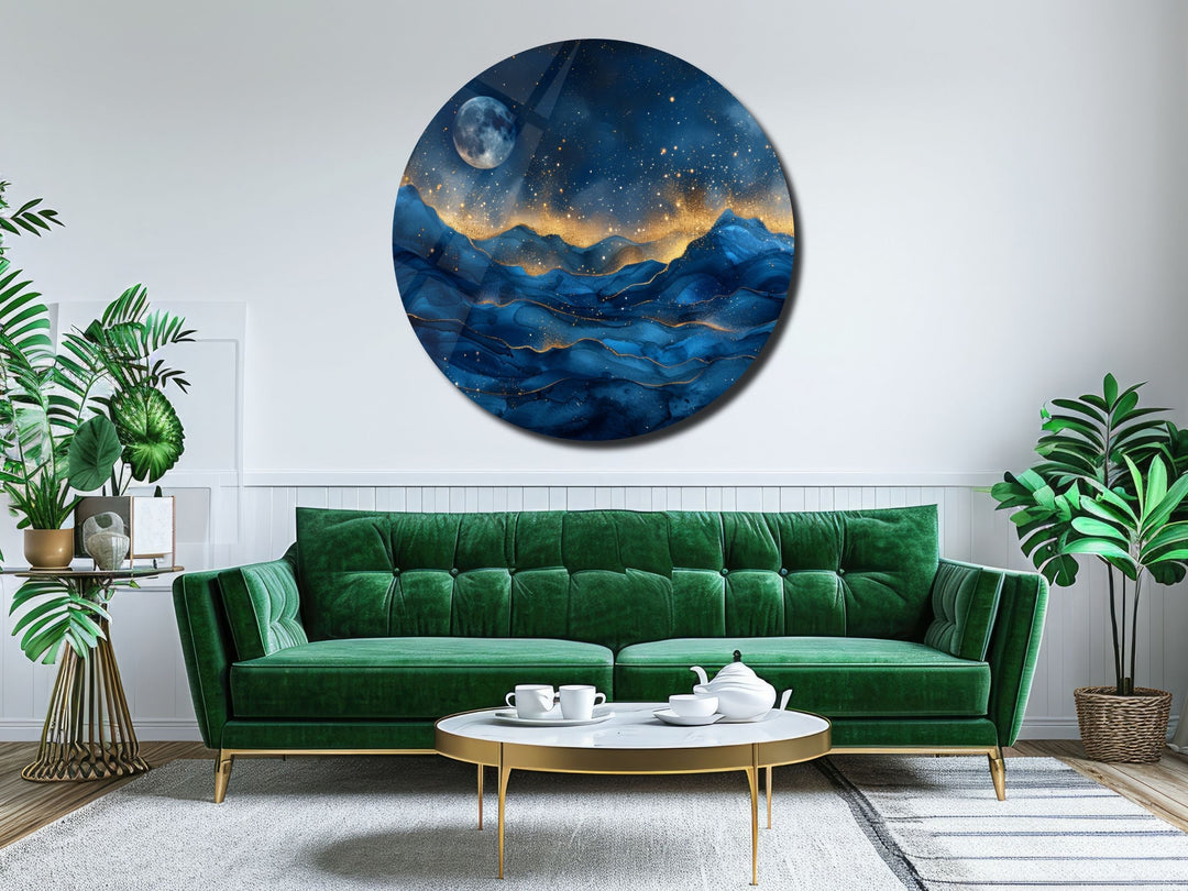 Abstract Blue Moon Wall Art Decor-Home&Office Glass Printing Wall Painting