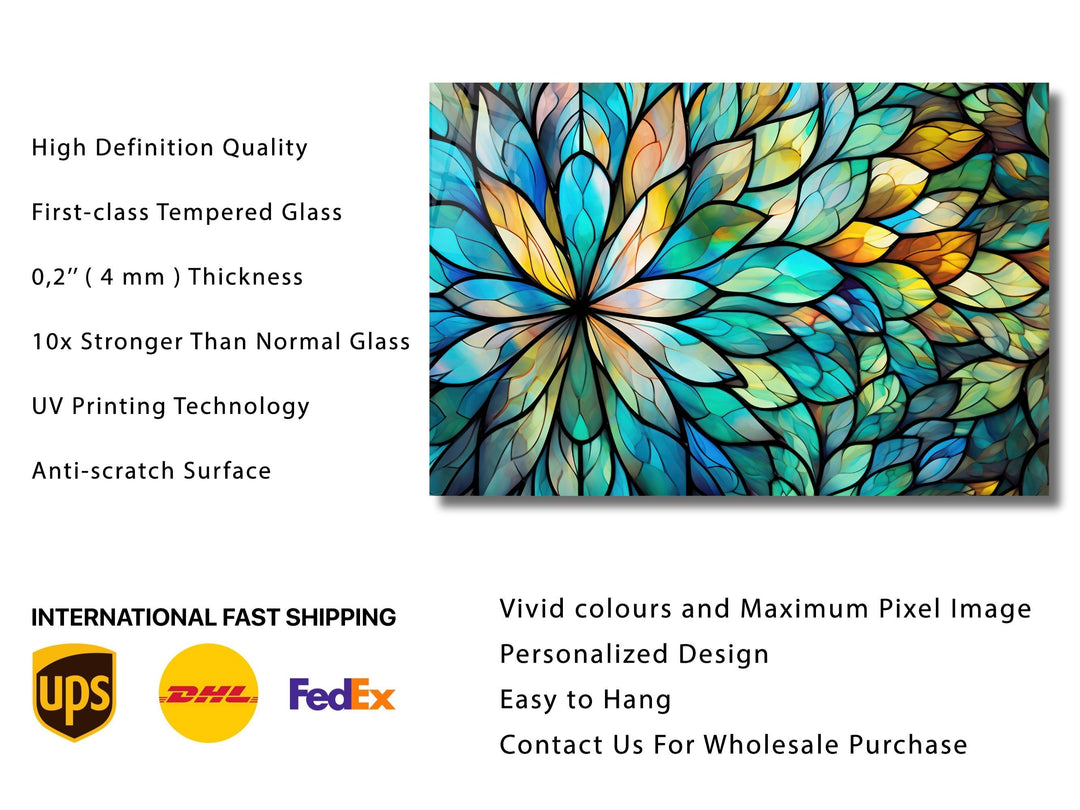 Stained Glass Floral Pattern Wall Art-Home Office Wall Painting Decor