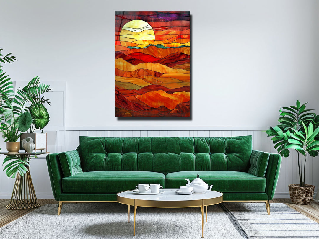 Stained Glass Sunset Pattern Wall Art Decor-Home&Office Glass Printing Wall Painting