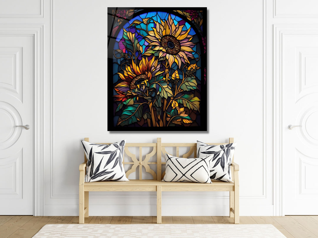 Stained Glass Sunflower Pattern Wall Art Window-Wall Painting Decor