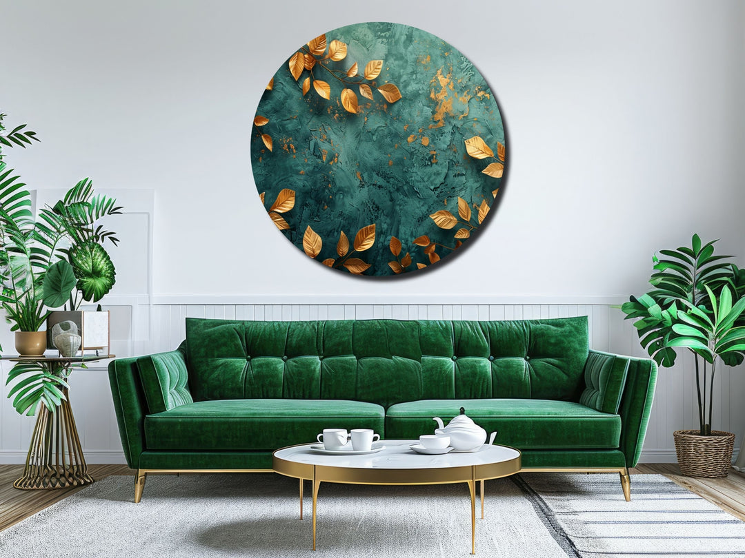 Abstract Gold Green Wall Art Decor-Home&Office Glass Printing Wall Painting