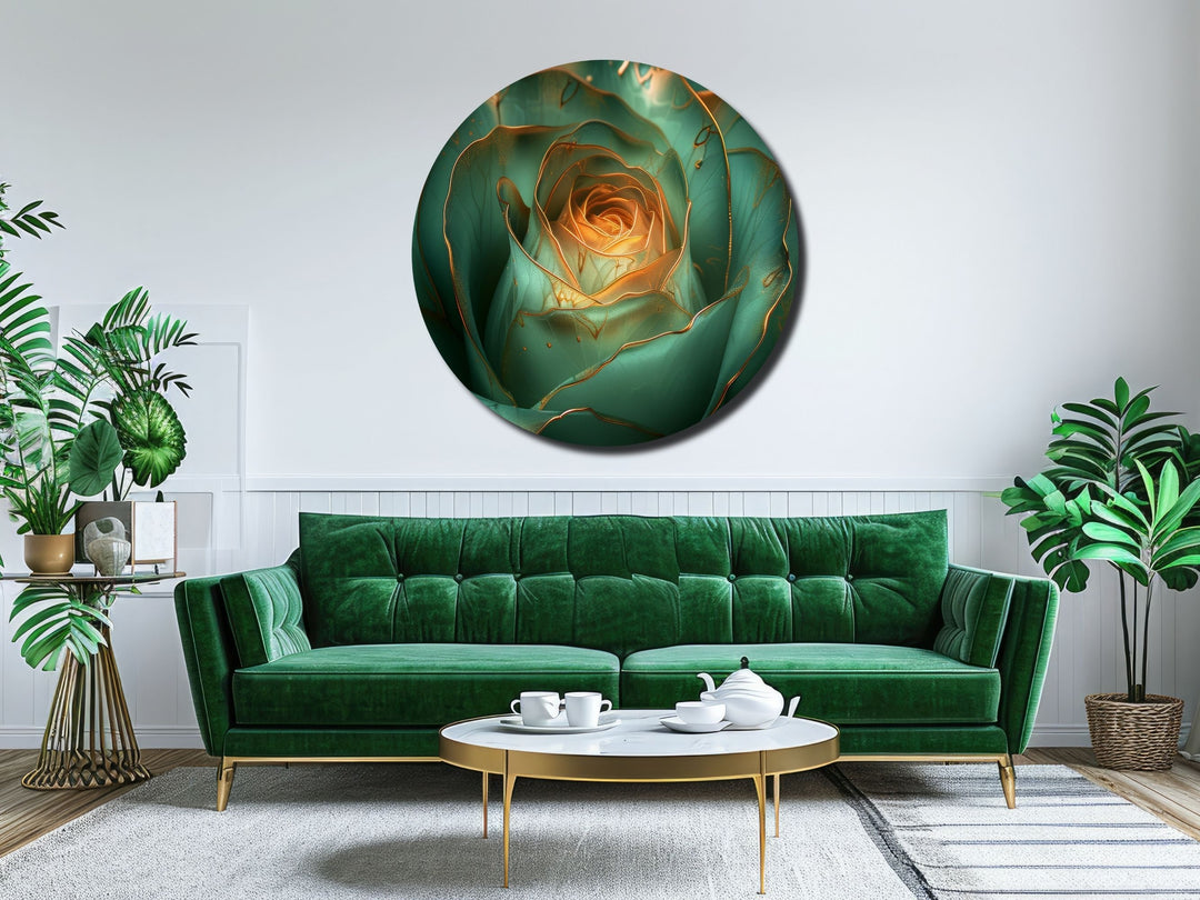 Abstract Gold Green Floral Wall Art Decor-Home&Office Glass Printing Wall Painting