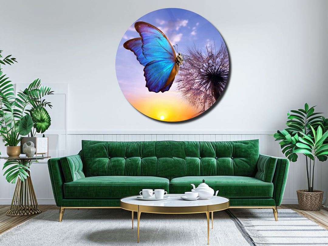 Blue Butterfly Wall Art Decor-Home&Office Glass Printing Wall Painting