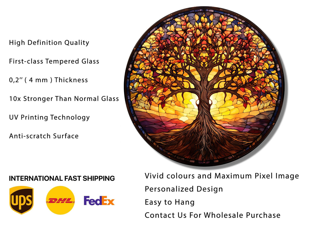 Tree of Life Stained Glass Pattern Wall Art Window-Wall Painting Decor Round