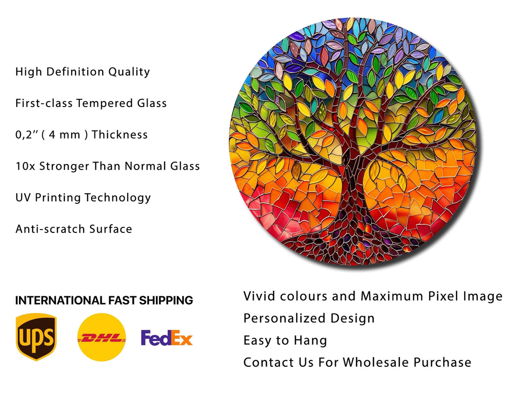 Stained Glass Tree Of Life Pattern Wall Art Decor-Home&Office Glass Printing Wall Painting