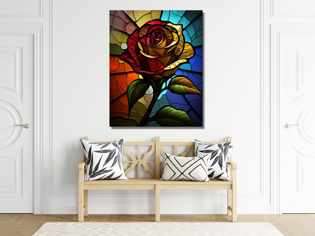 Stained Glass Rose Pattern Wall Art Window-Wall Painting Decor