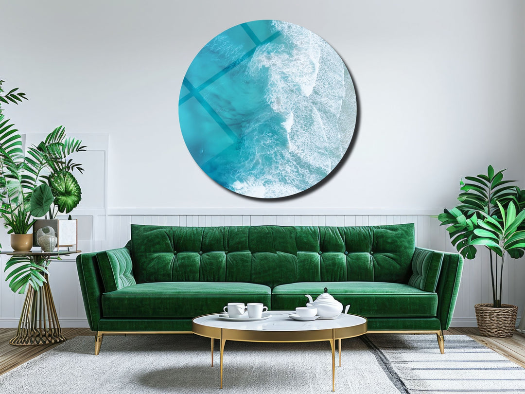 Blue Ocean Wave Wall Art Decor-Home&Office Glass Printing Wall Painting