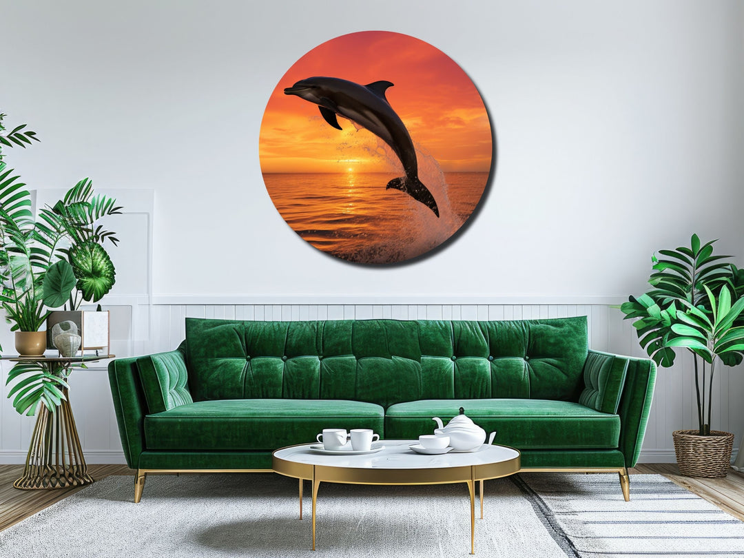 Sunset&Dolphin Wall Art Decor-Home&Office Glass Printing Wall Painting