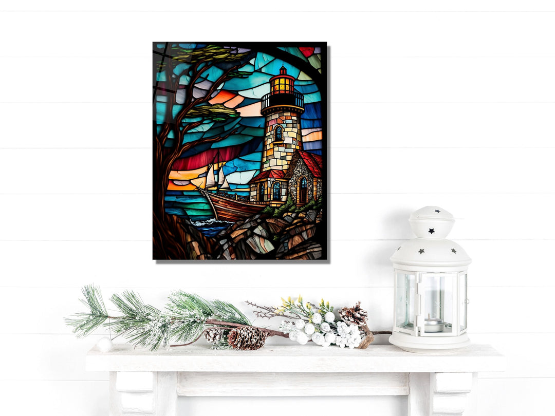 Stained Glass Light House Pattern Wall Art Window-Wall Painting Decor