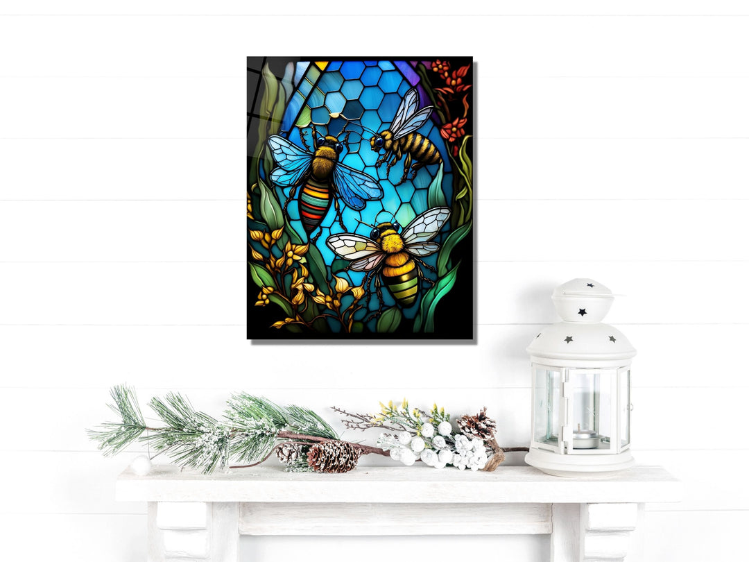 Stained Glass Bee Pattern Wall Art Window-Wall Painting Decor