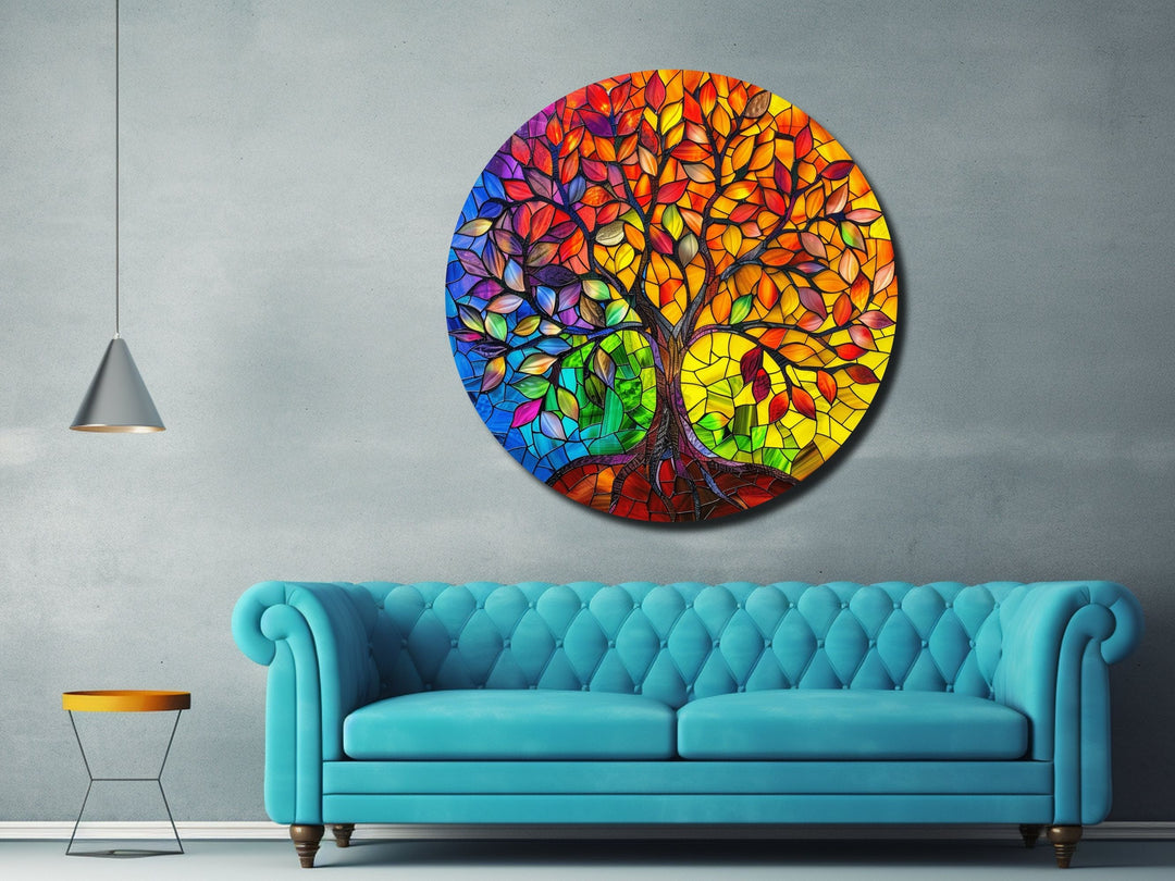 Stained Glass Tree Of Life Pattern Wall Art Decor-Home&Office Glass Printing Wall Painting