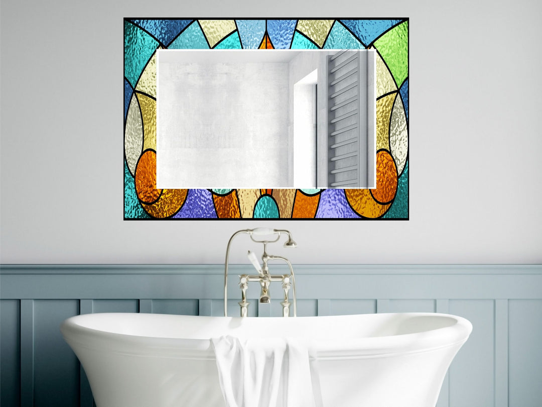 Abstract Stained Glass Pattern Wall Mirror-Home Office Wall Decoration