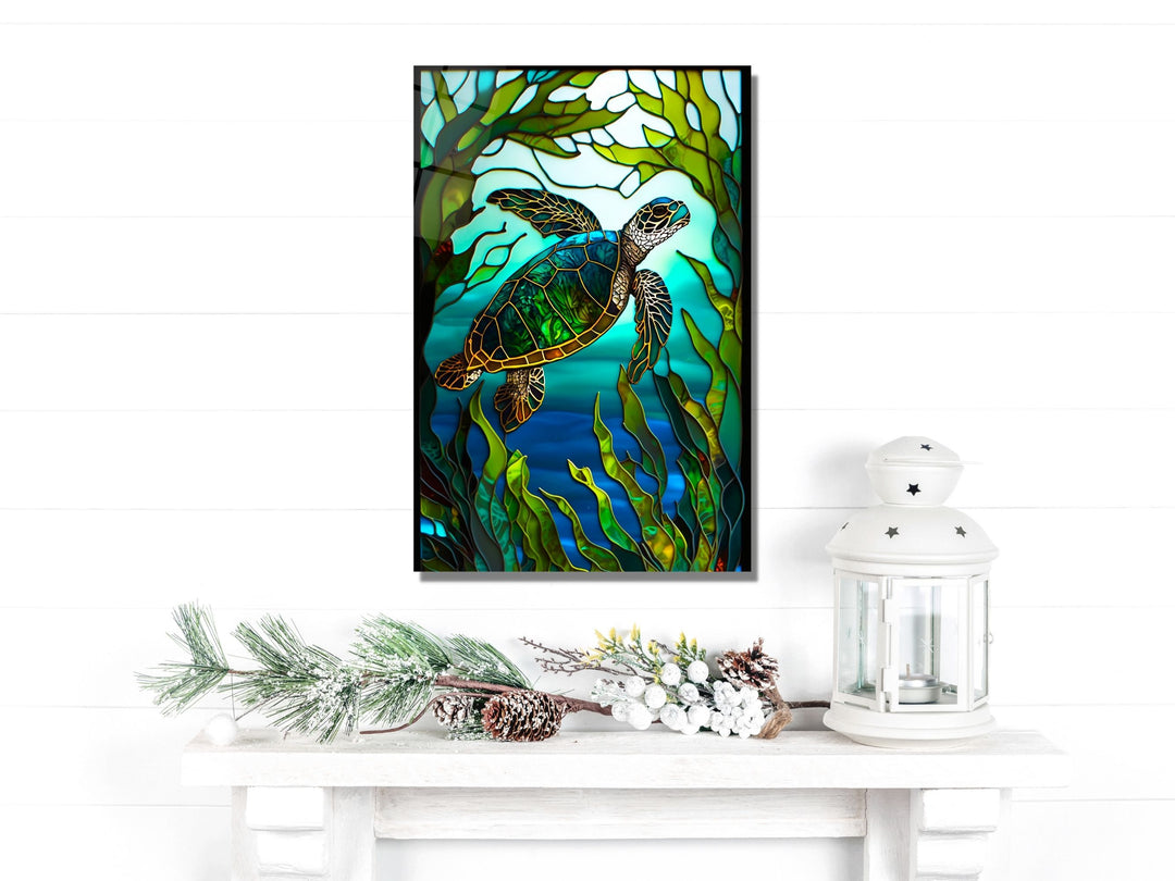 Stained Glass Sea Turtle Pattern Wall Art Window-Wall Painting Decor