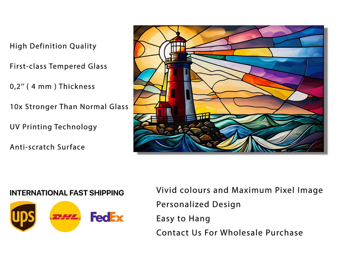 Stained Glass Light House Pattern Wall Art Window-Wall Painting Decor