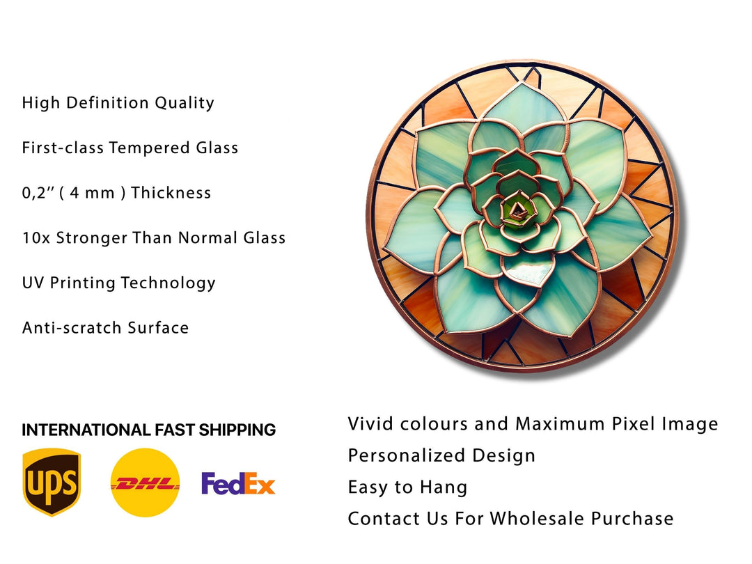 Stained Glass Lotus Flower Pattern Wall Art Decor-Glass Printing Wall Painting Round