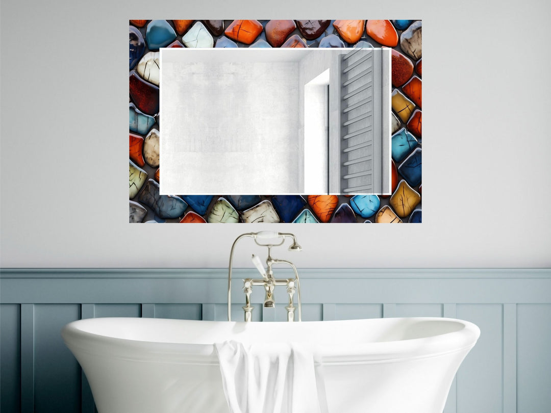 Abstract Colorful Stone Design Wall Mirror Decoration