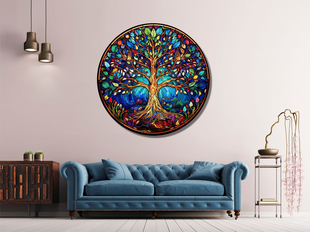 Tree of Life Stained Glass Pattern Wall Art Window-Wall Painting Decor Round