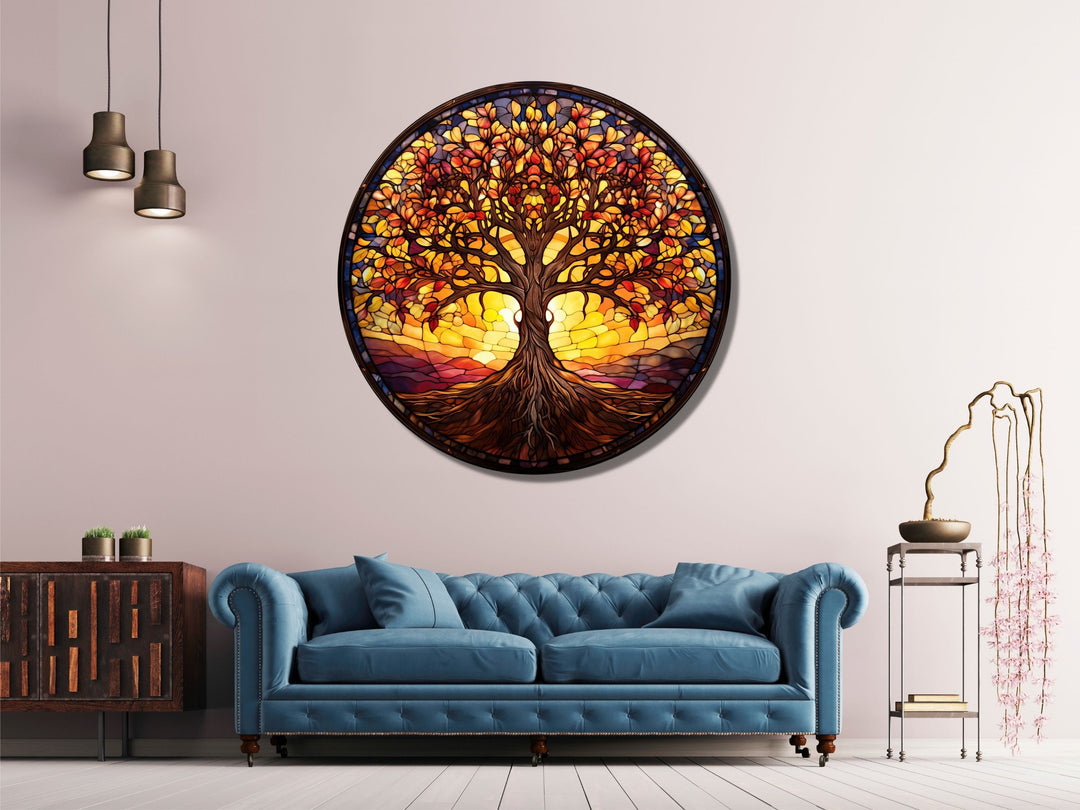 Tree of Life Stained Glass Pattern Wall Art Window-Wall Painting Decor Round