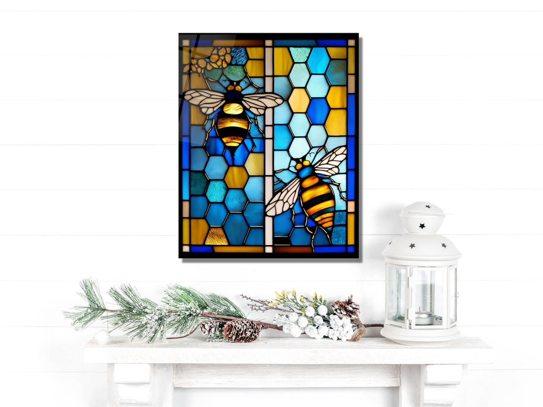 Stained Glass Bee Pattern Wall Art Window-Wall Painting Decor