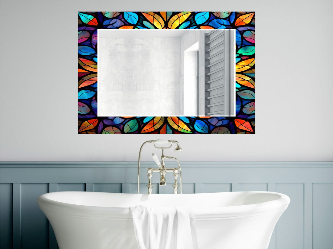 Abstract Stained Glass Pattern Wall Mirror-Home Office Wall Decoration