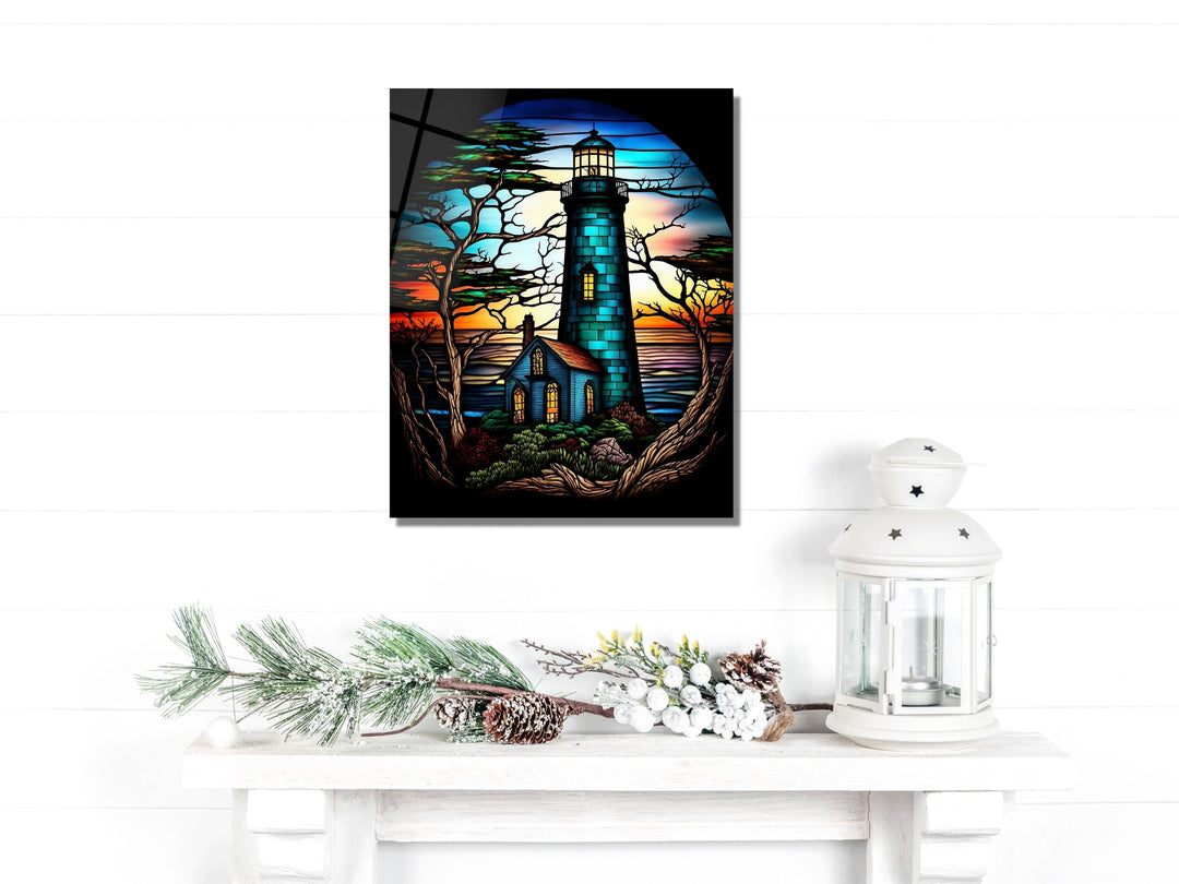 Stained Glass Light House Pattern Wall Art Window-Wall Painting Decor