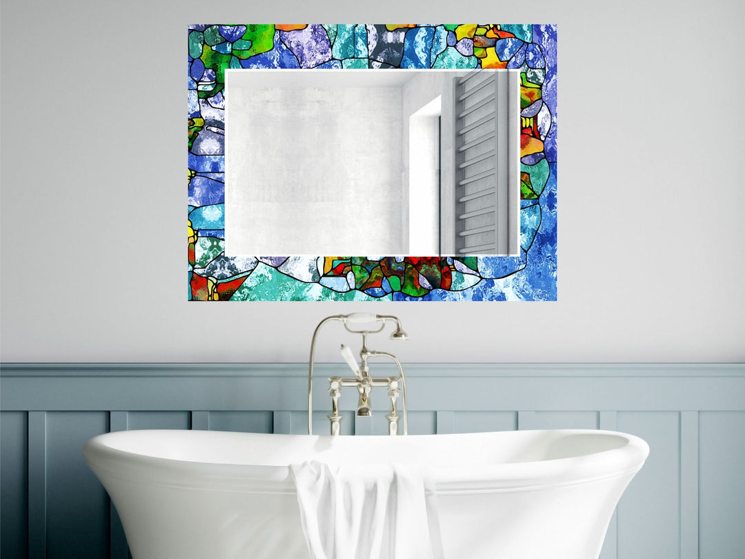 Abstract Stained Glass Pattern Wall Mirror-Home Office Wall Decoration