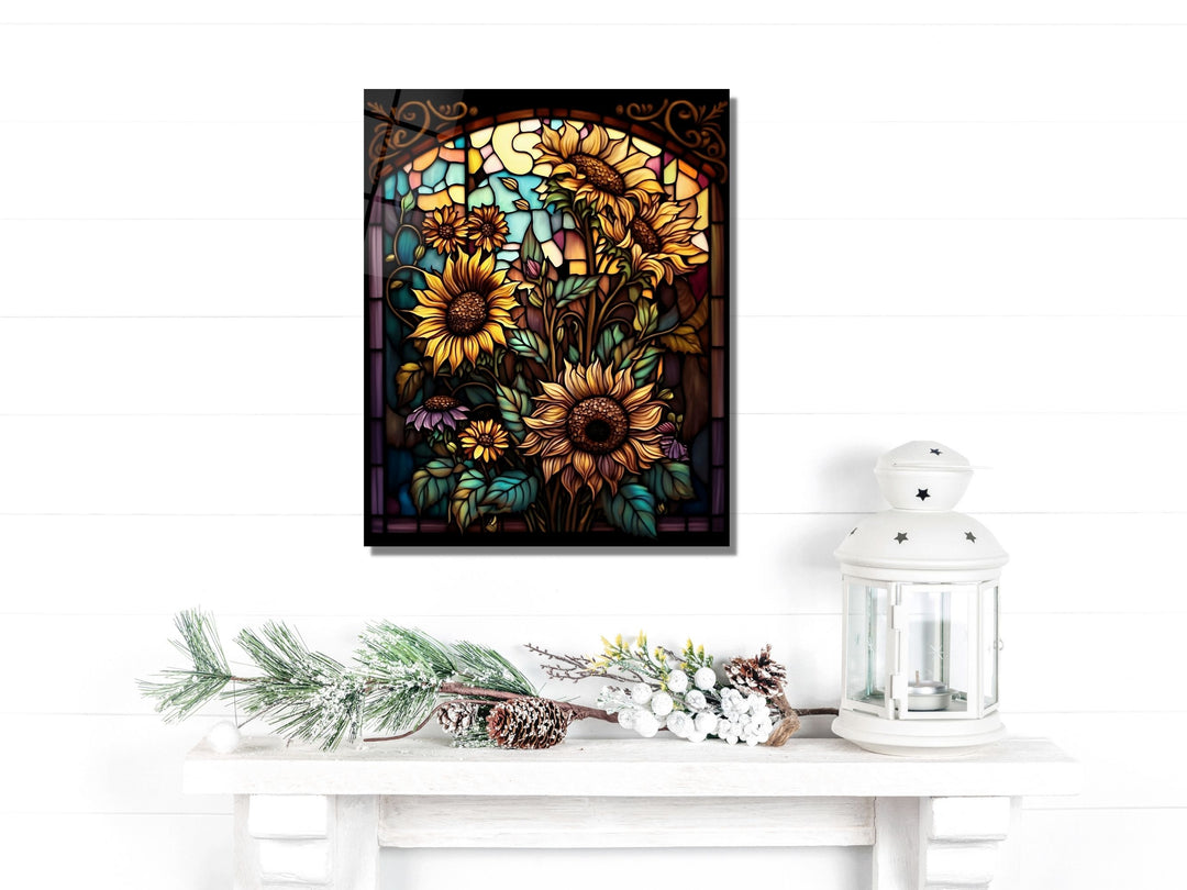 Stained Glass Sunflower Pattern Wall Art Window-Wall Painting Decor