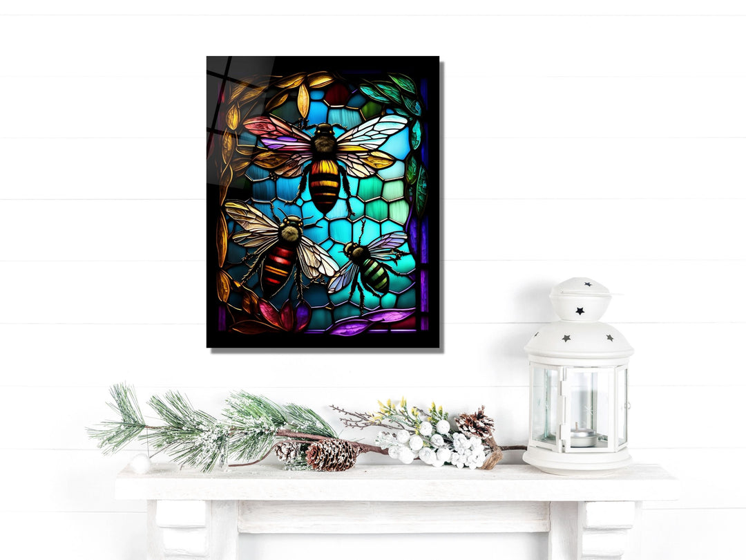 Stained Glass Bee Pattern Wall Art Window-Wall Painting Decor