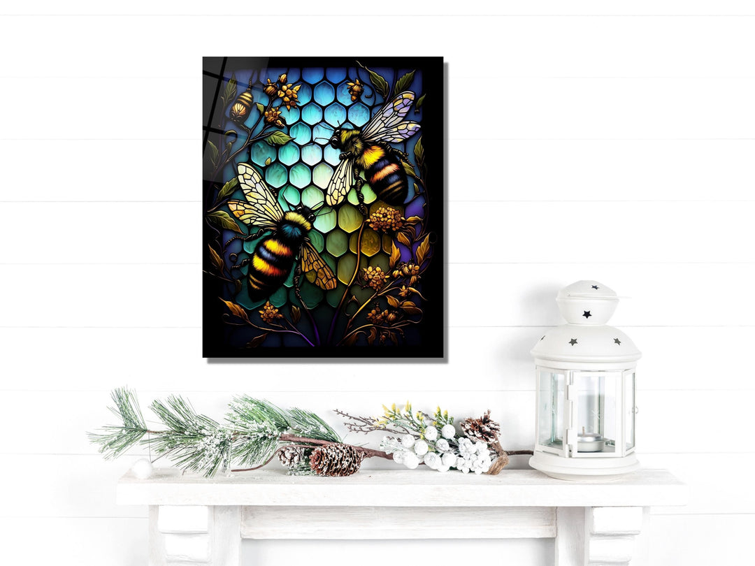 Stained Glass Bee Pattern Wall Art Window-Wall Painting Decor