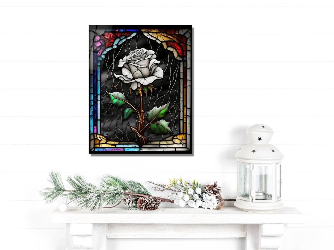 Stained Glass Rose Pattern Wall Art Window-Wall Painting Decor