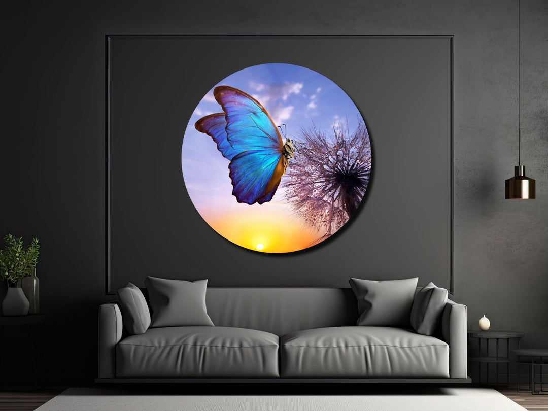 Blue Butterfly Wall Art Decor-Home&Office Glass Printing Wall Painting