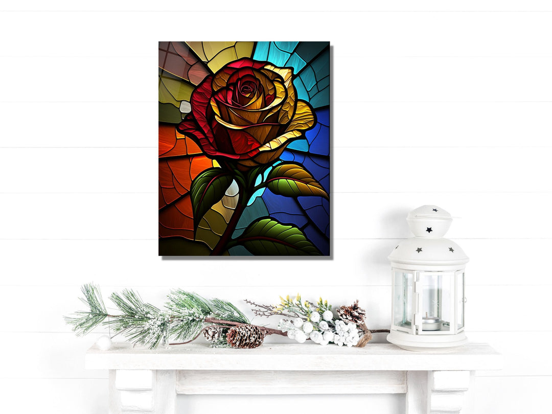 Stained Glass Rose Pattern Wall Art Window-Wall Painting Decor