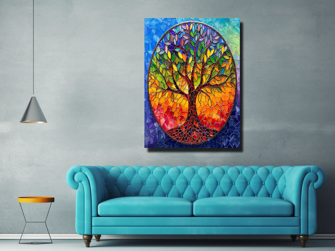 Stained Glass Tree of Life Pattern Wall Art Decor-Home&Office Glass Printing Wall Painting