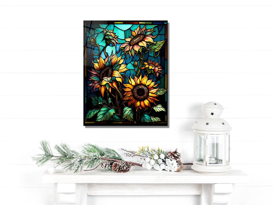 Stained Glass Sunflower Pattern Wall Art Window-Wall Painting Decor