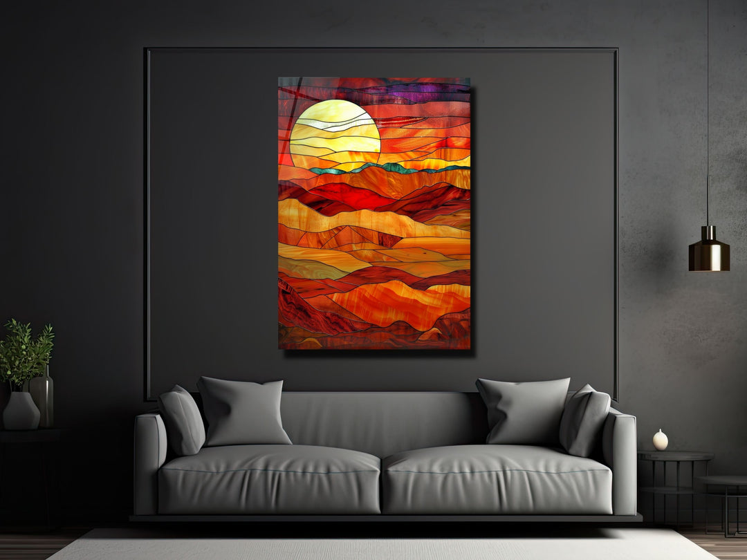 Stained Glass Sunset Pattern Wall Art Decor-Home&Office Glass Printing Wall Painting