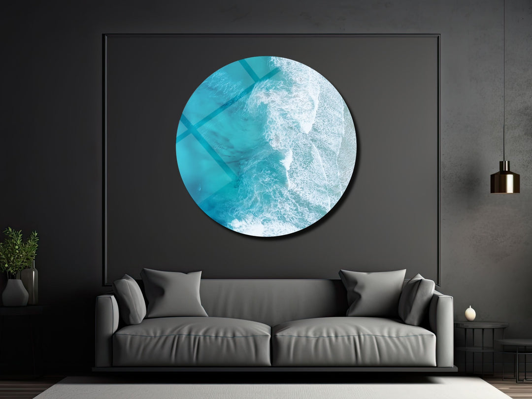 Blue Ocean Wave Wall Art Decor-Home&Office Glass Printing Wall Painting