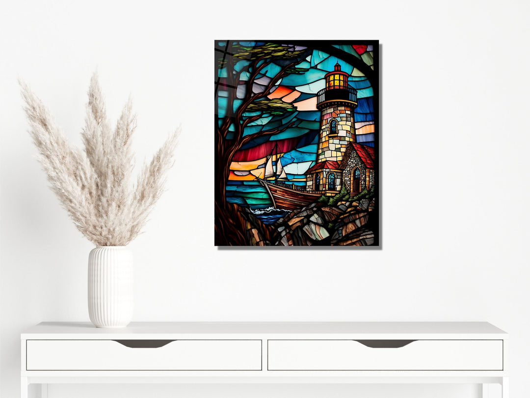 Stained Glass Light House Pattern Wall Art Window-Wall Painting Decor