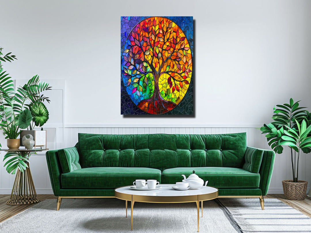 Stained Glass Tree Of Life Pattern Wall Art Decor-Home&Office Glass Printing Wall Painting